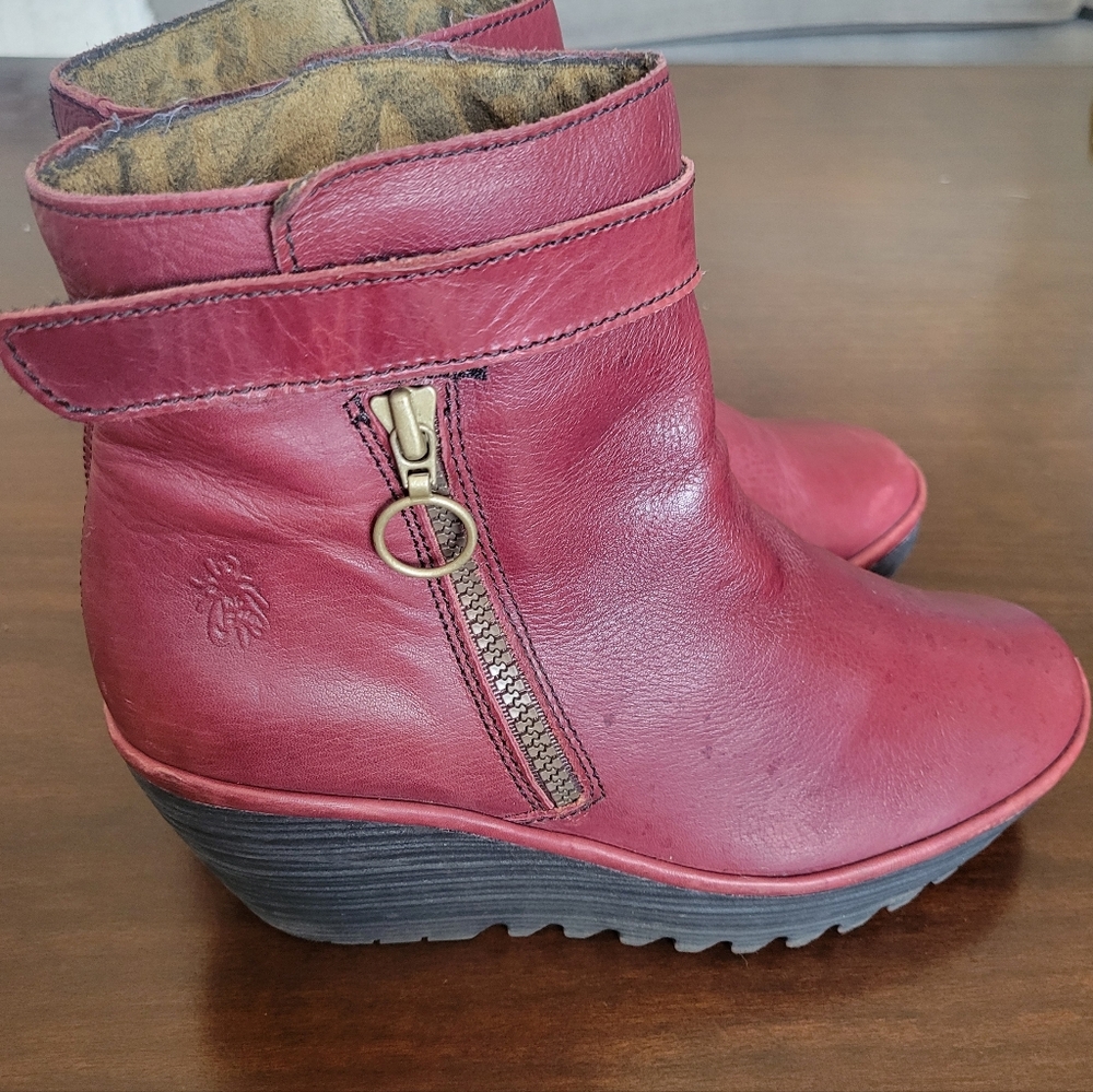 Fly London Women's Red Ankle Boots Size EU 38 US Size 8